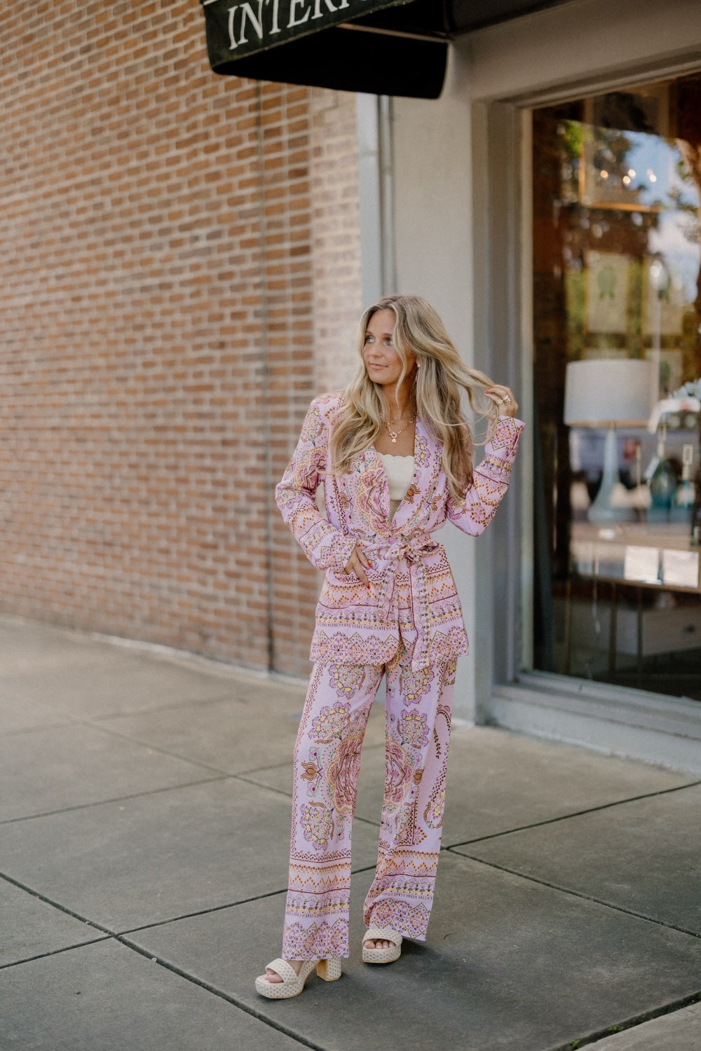 Paisley Print Linen Tie Waist Blazer