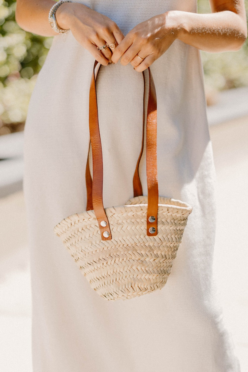 Mini straw bag with leather with Cognac Straps by Marrakech Studio 3 19