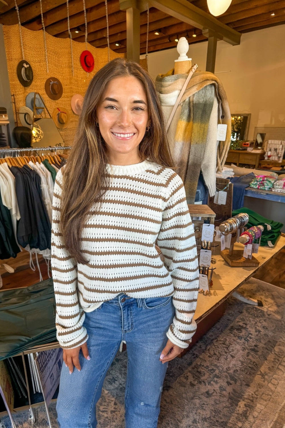 Katrina Khaki Striped Sweater (S-3XL)