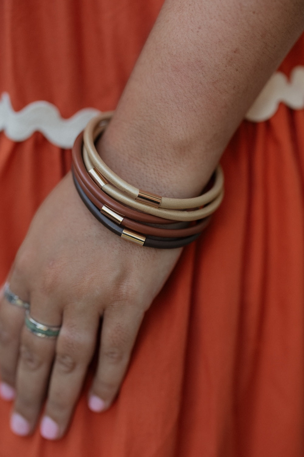 Leather & Jelly Bracelet Set in Brown