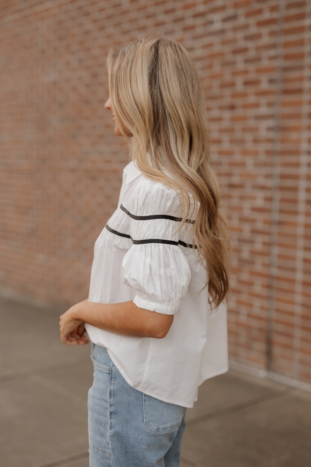 Sherry Contrast Trim White Poplin Button Down