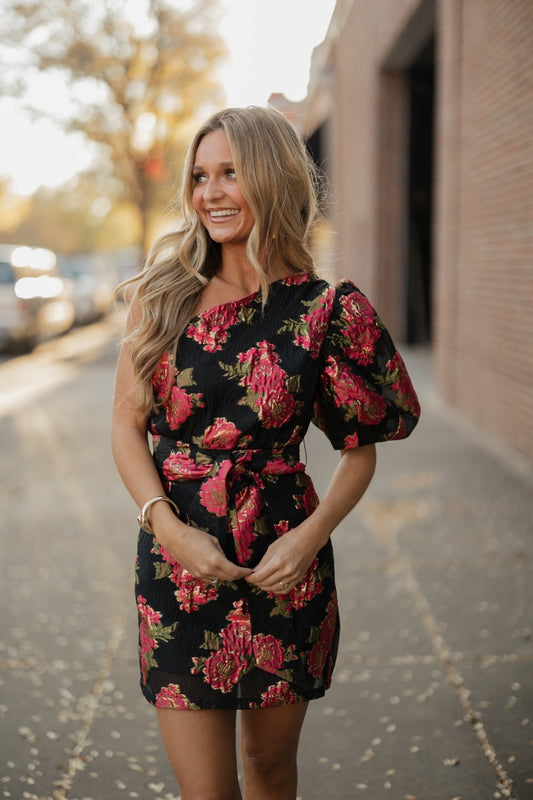 Scarlet Blossom Noir Mini Dress