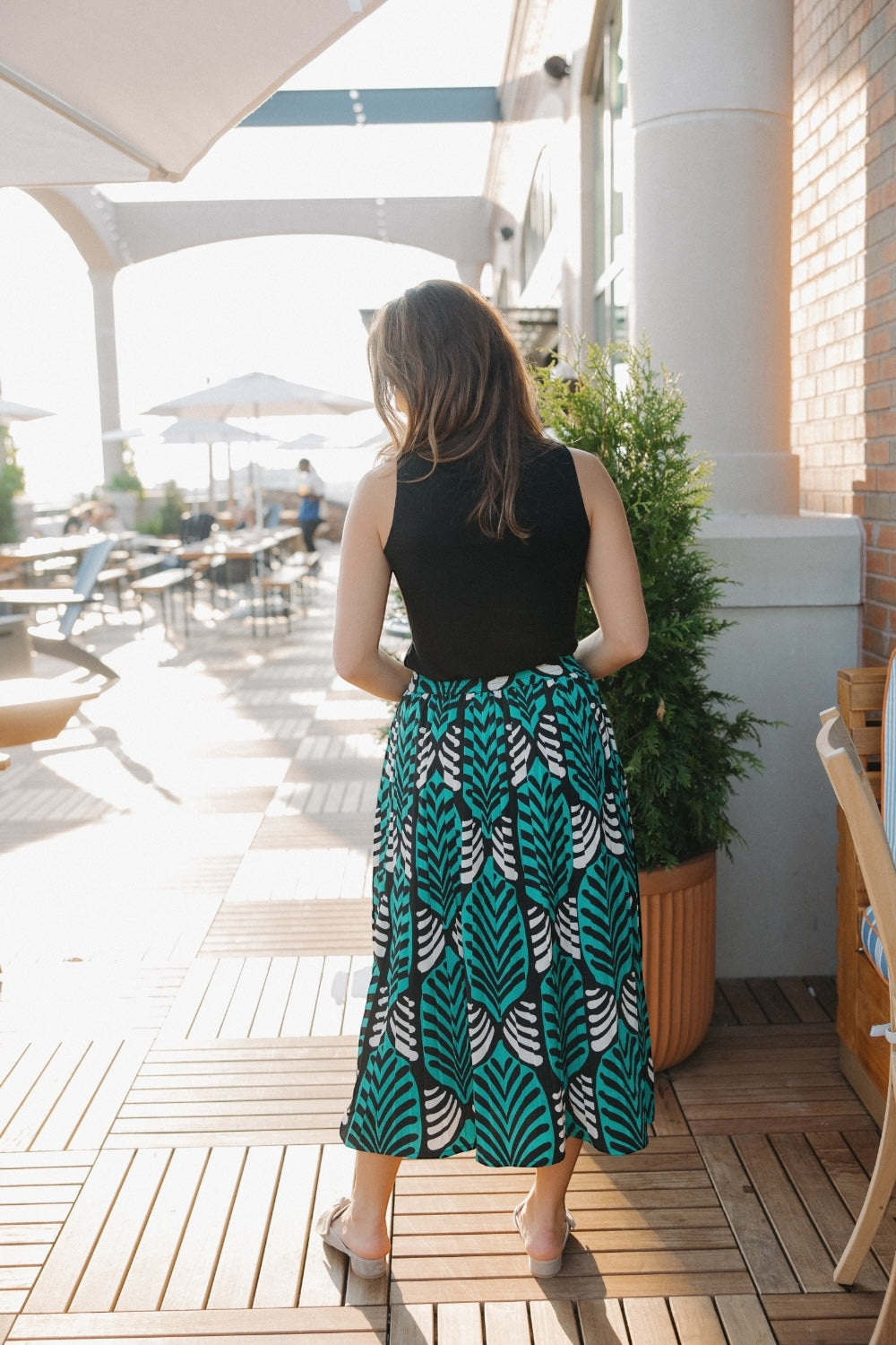 Brigitte Print Pleated Midi Skirt