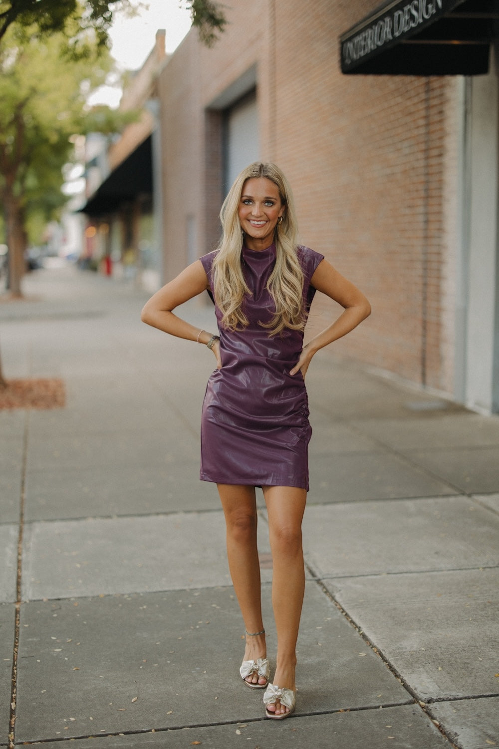 Plum Ruched Leather Dress