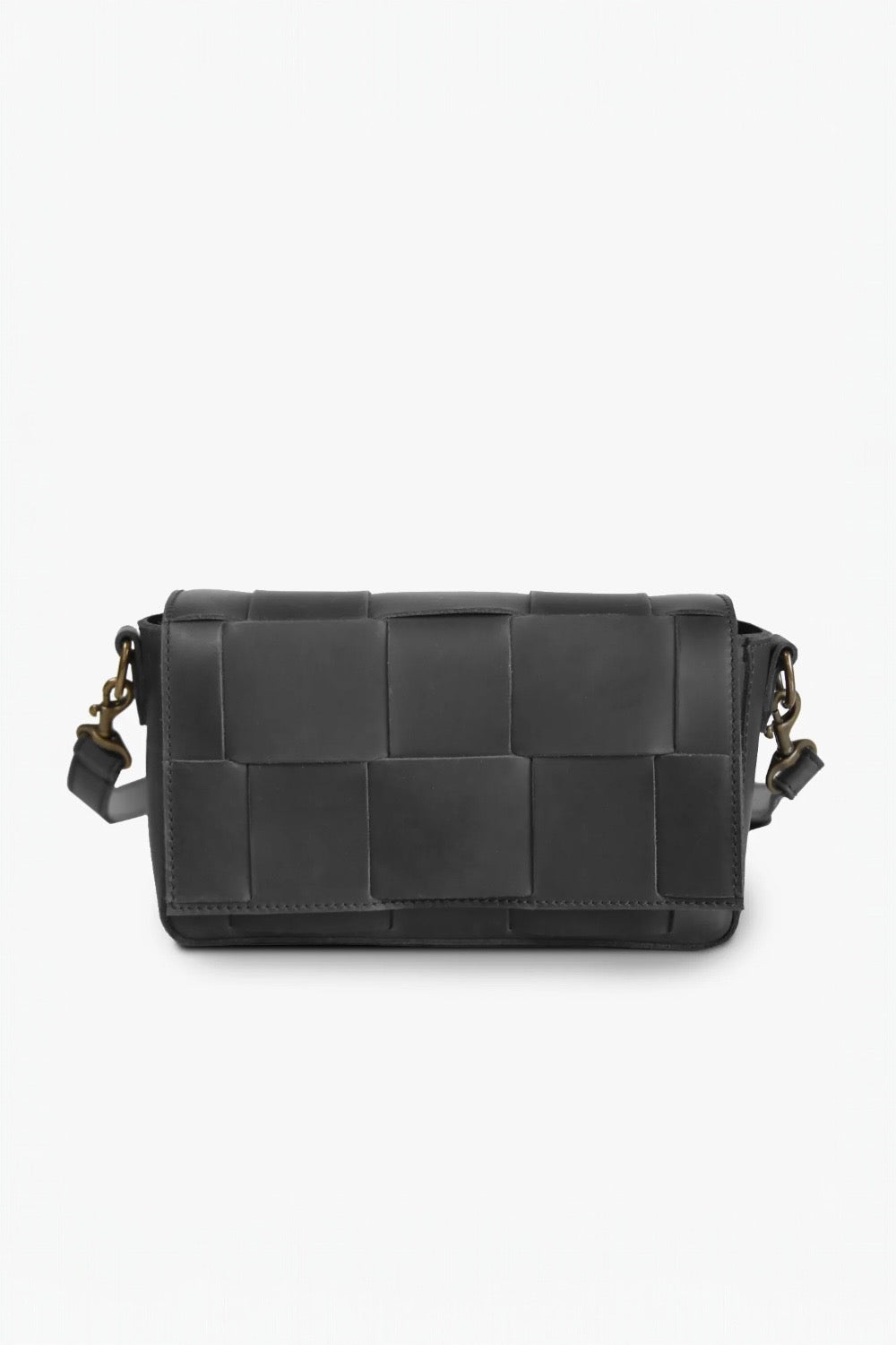 Mini Flap Woven Crossbody in Black by Able