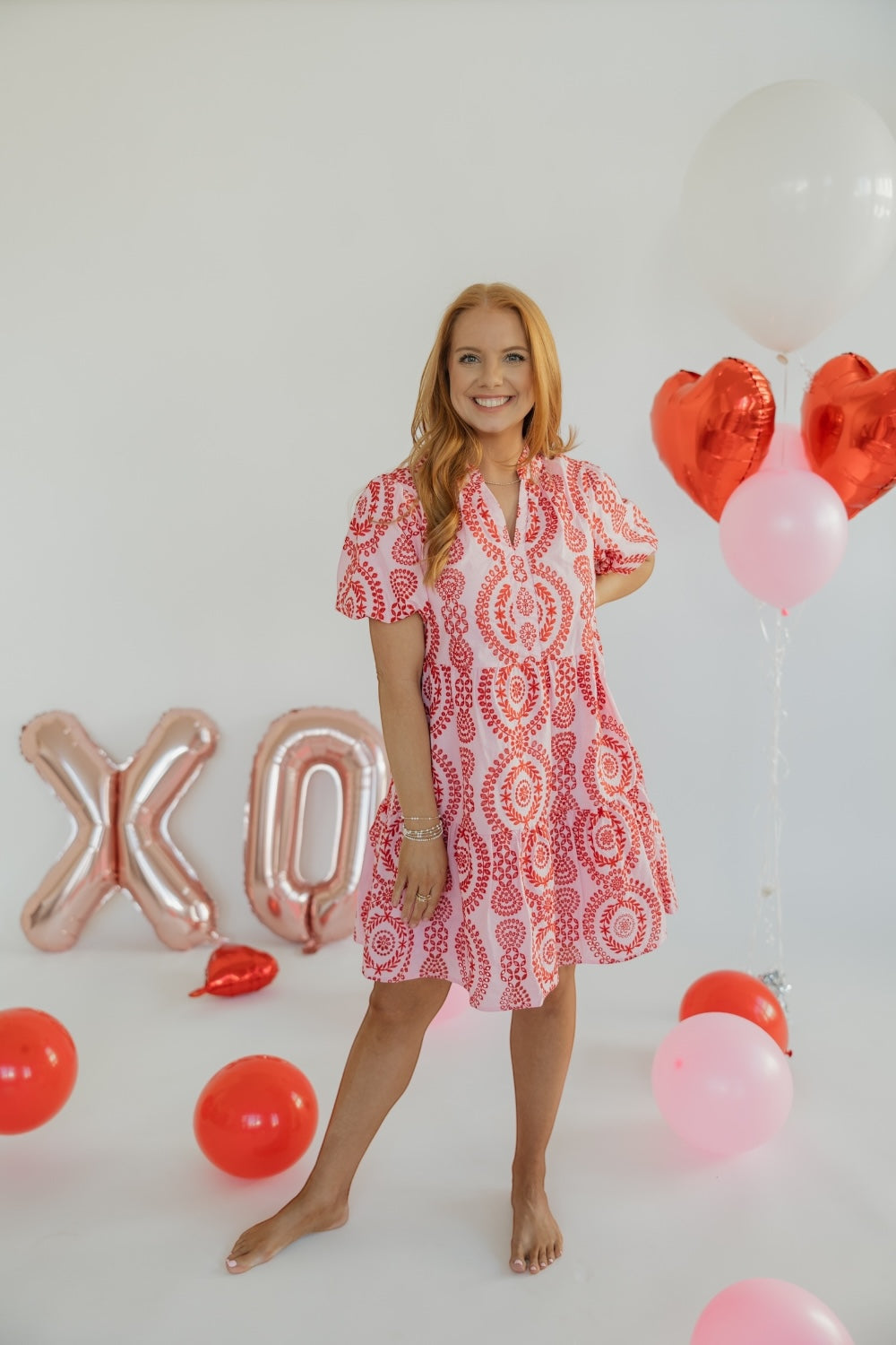 Paxton Eyelet Embroidered Pink/Red Dress