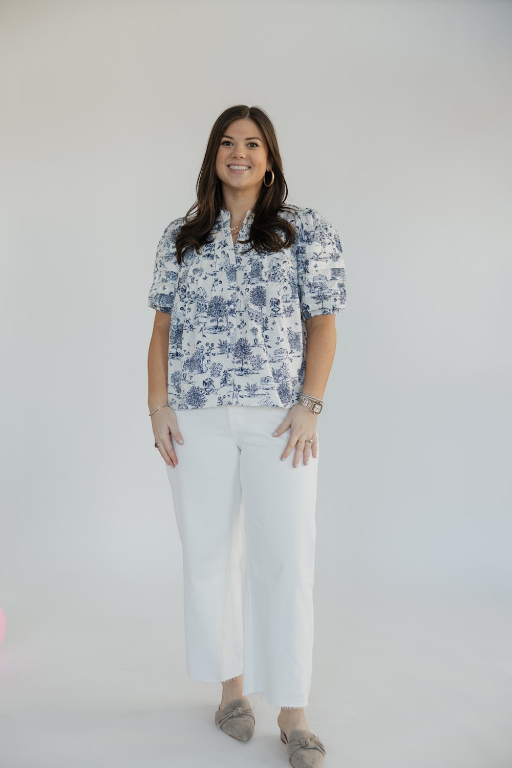 Renzo Toile Court Button Down Top (XS-3XL)