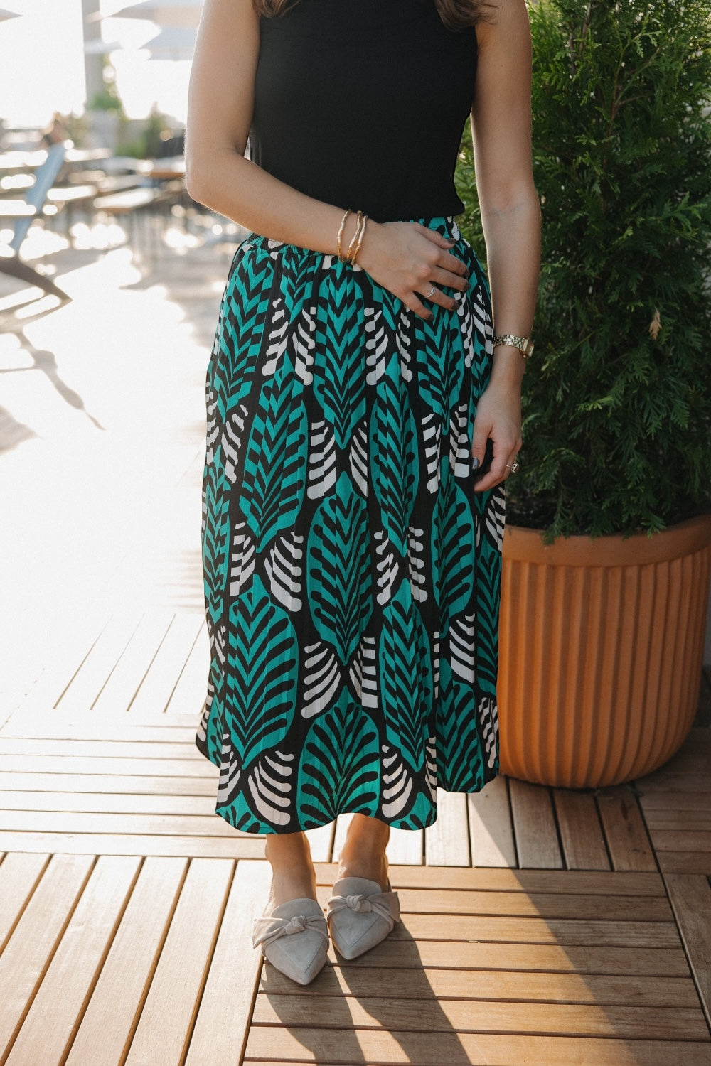 Brigitte Print Pleated Midi Skirt