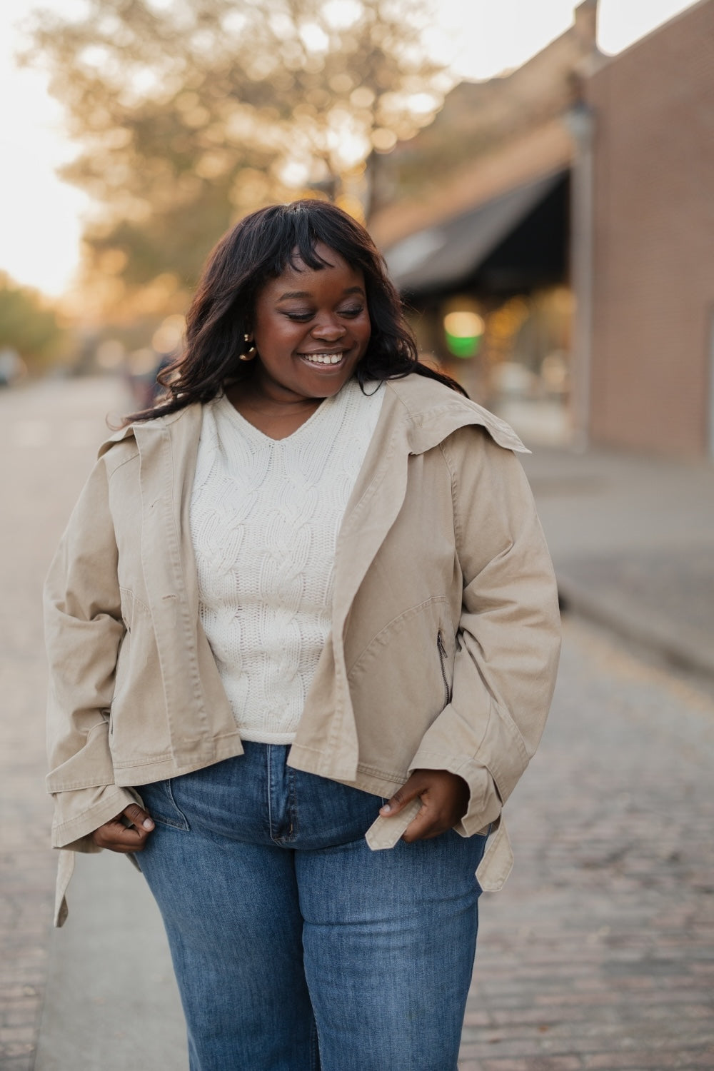 Cindy Washed Wide Collar Taupe Jacket (S-3XL)