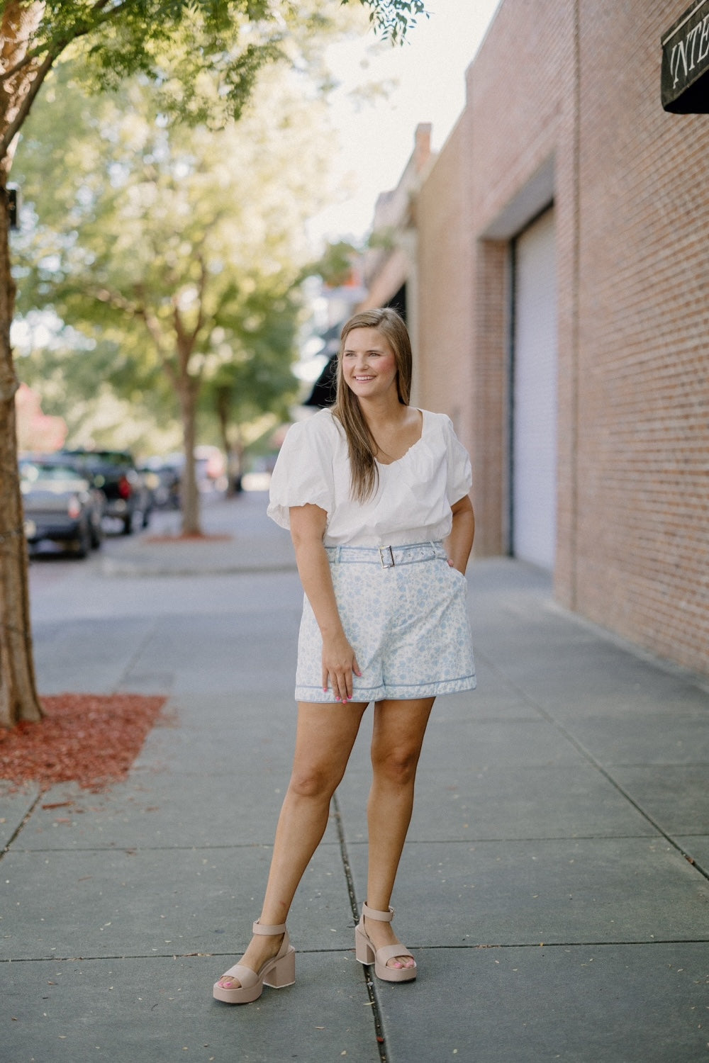 White Poplin Bubble Sleeve Top