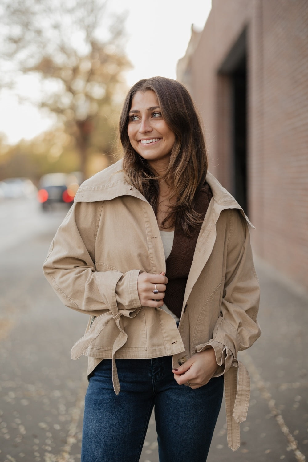 Cindy Washed Wide Collar Taupe Jacket (S-3XL)