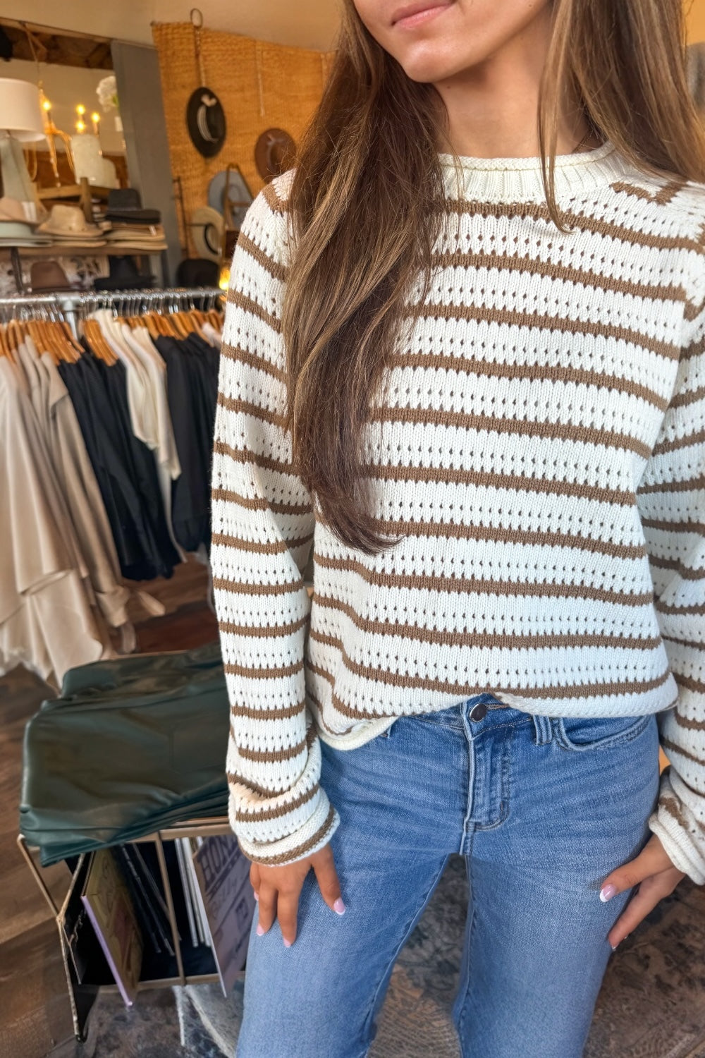 Katrina Khaki Striped Sweater (S-3XL)