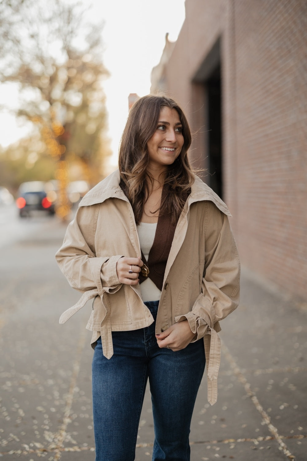 Cindy Washed Wide Collar Taupe Jacket (S-3XL)