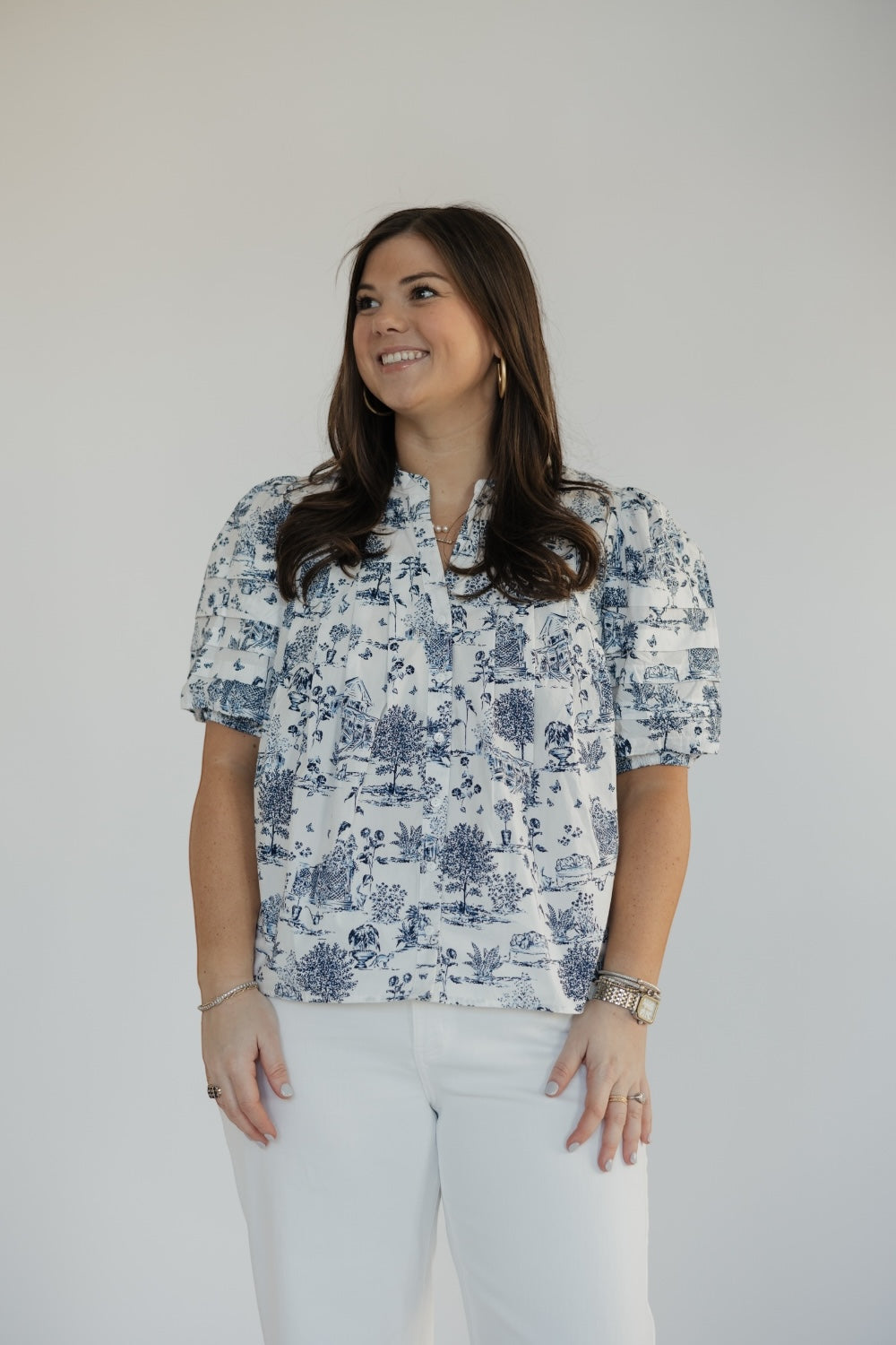 Renzo Toile Court Button Down Top (XS-3XL)