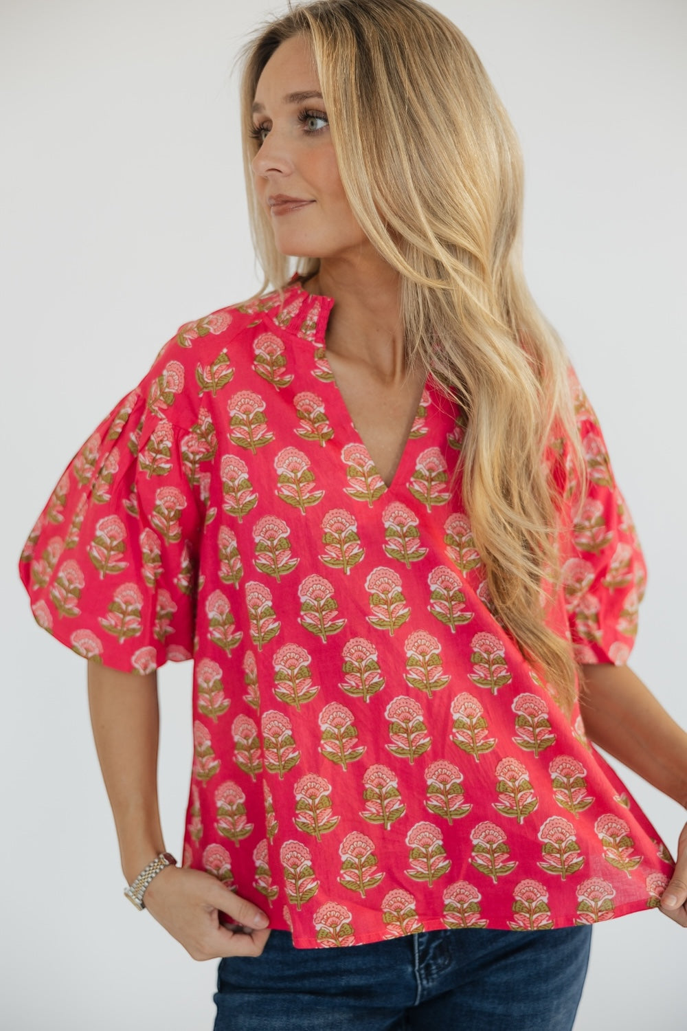 Emily Puff Sleeve Flower Print Top