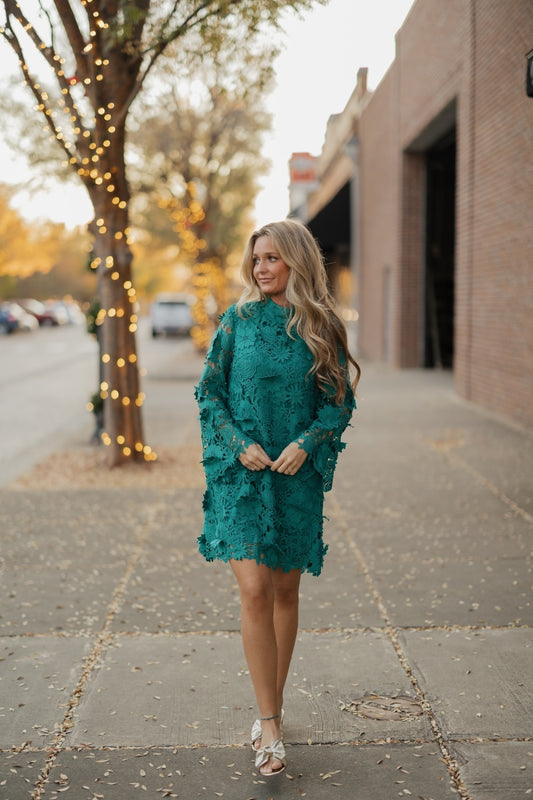 Glenda Green Lace Mini Dress