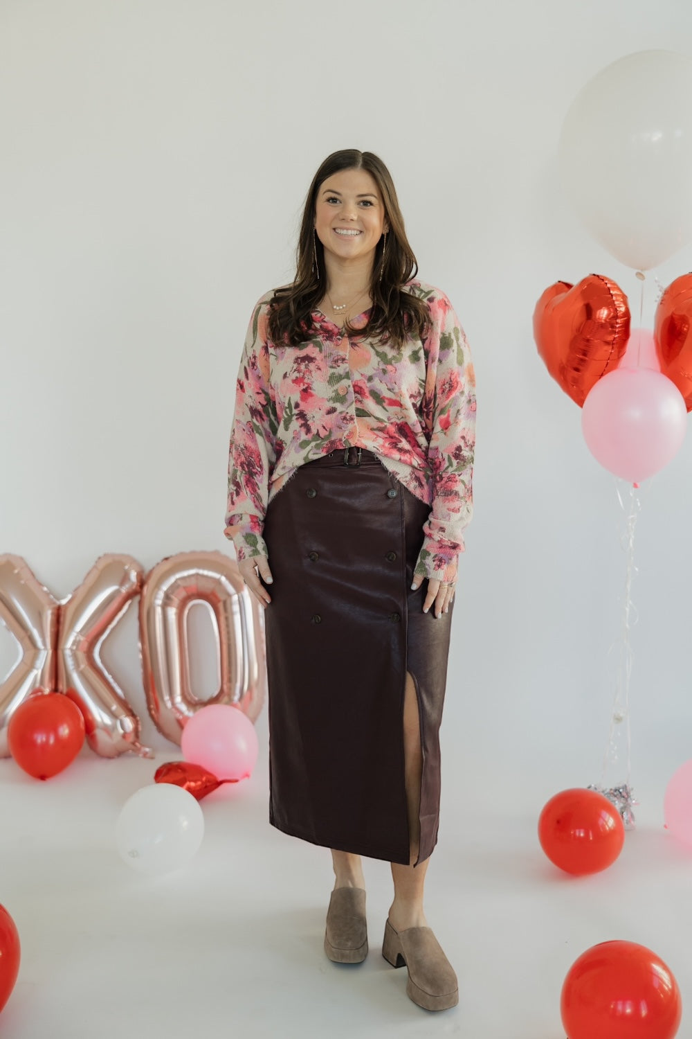 Jackie Plum Leather Double Button Skirt