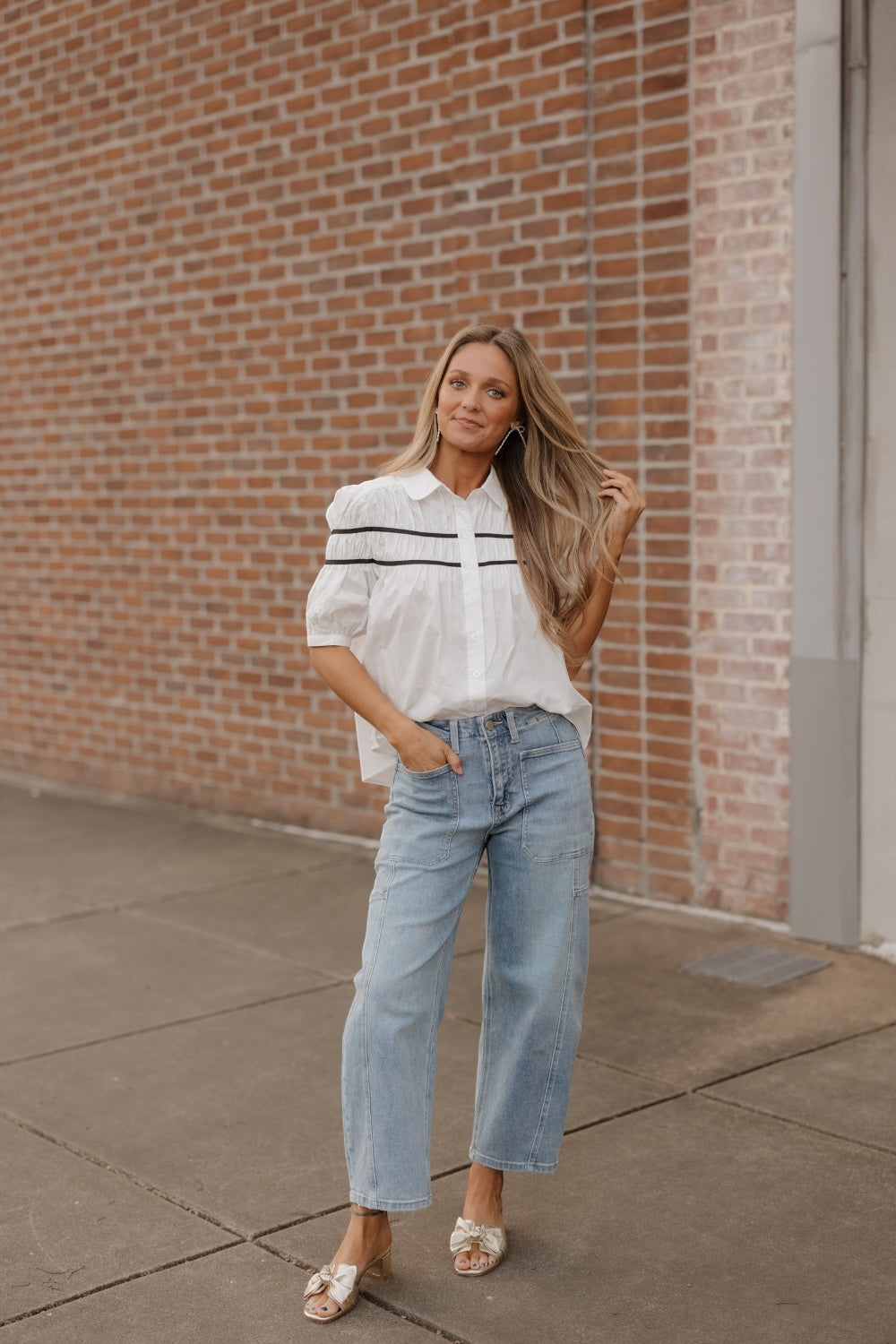 Sherry Contrast Trim White Poplin Button Down