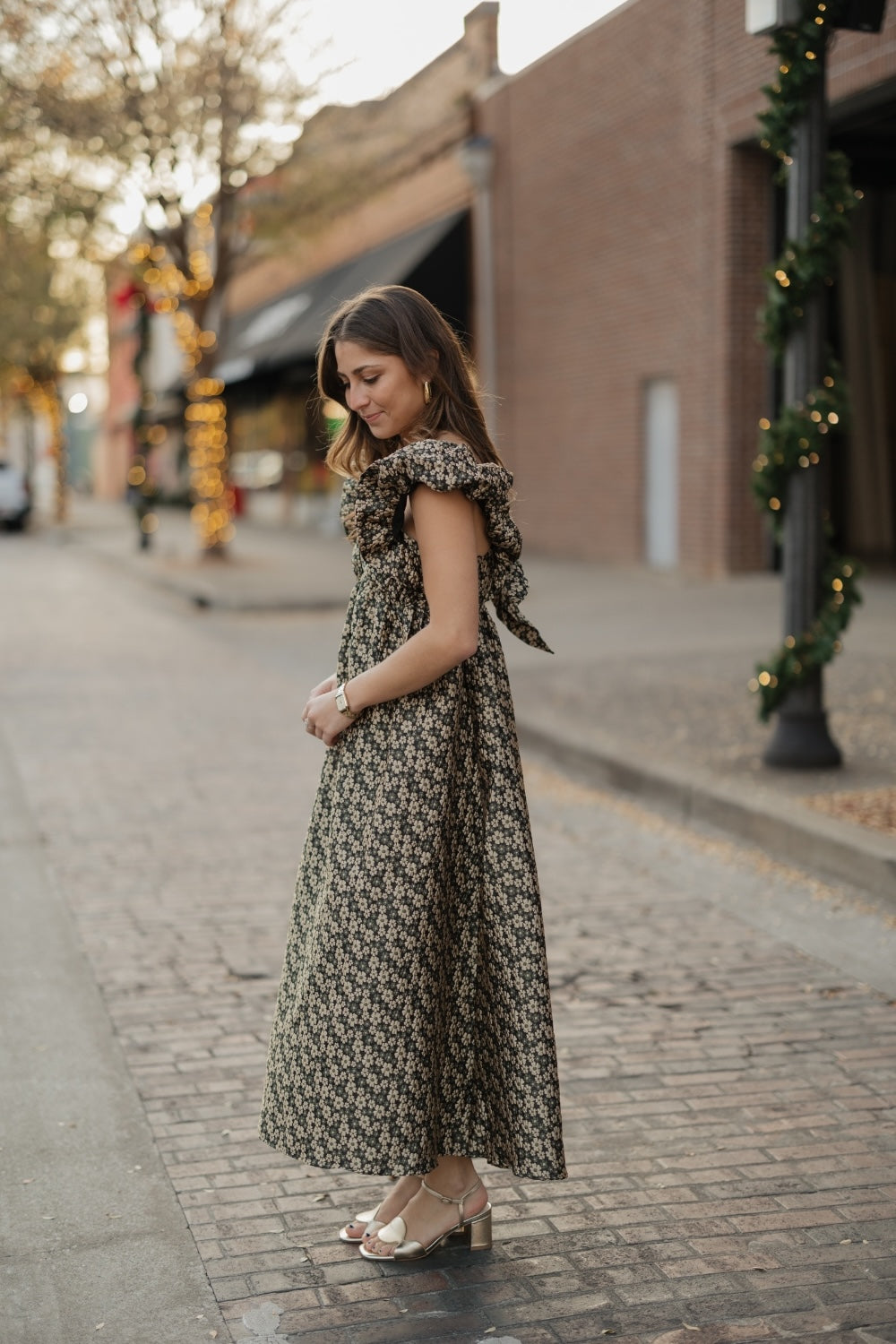 Gold Daisy Jacquard Midi Dress