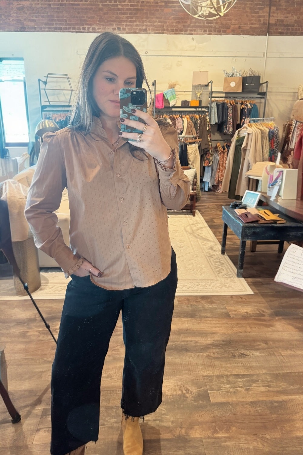 Sage Top in Camel Pinstripe (S-3XL)