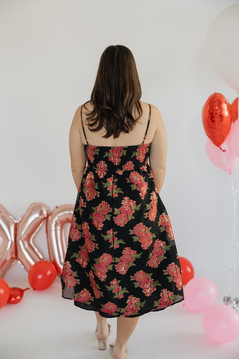 Scarlet Blossom Noir Bow Midi Dress