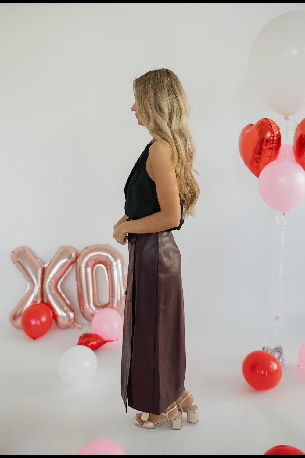 Jackie Plum Leather Double Button Skirt