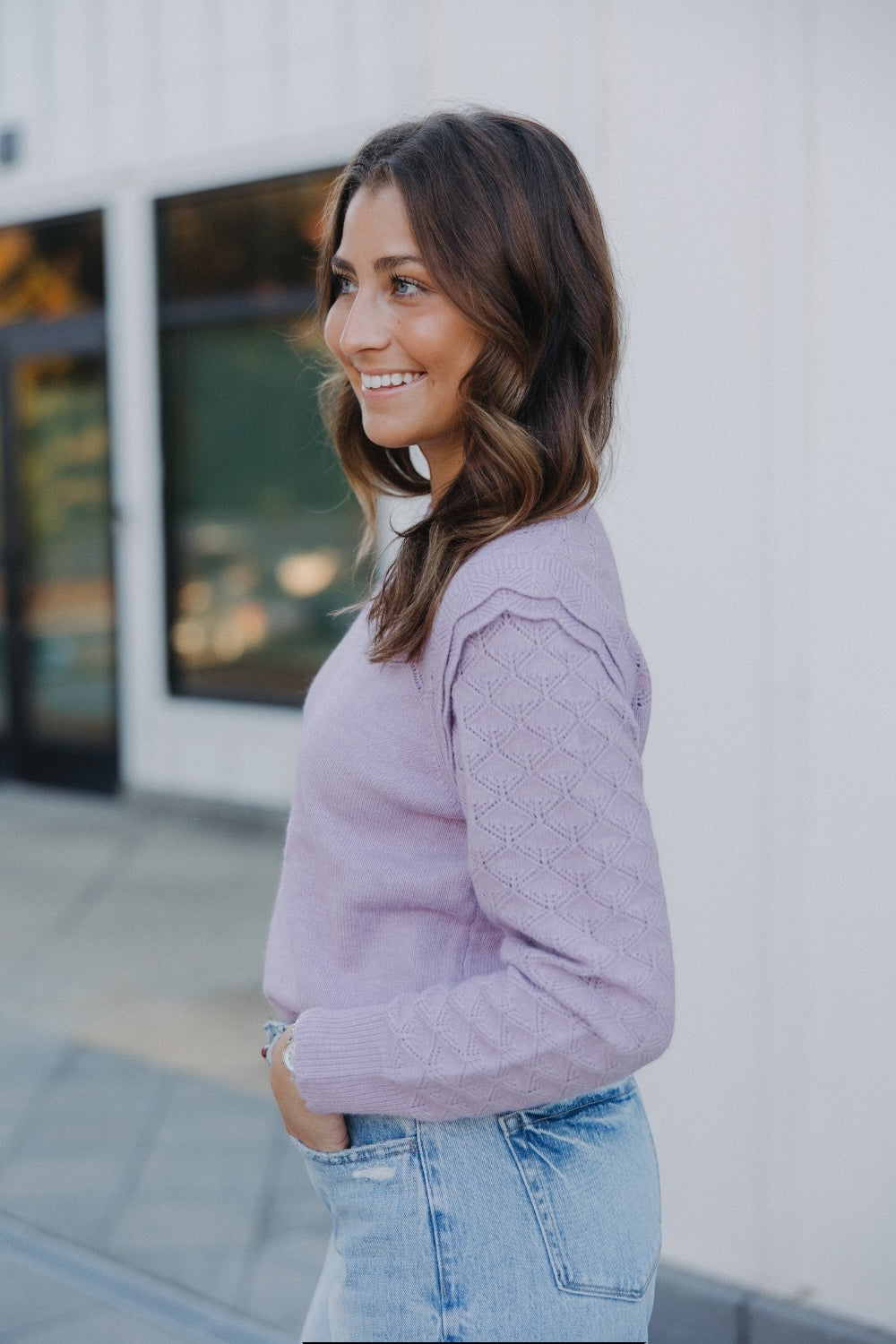 Lilac Ruffle Sleeve Sweater