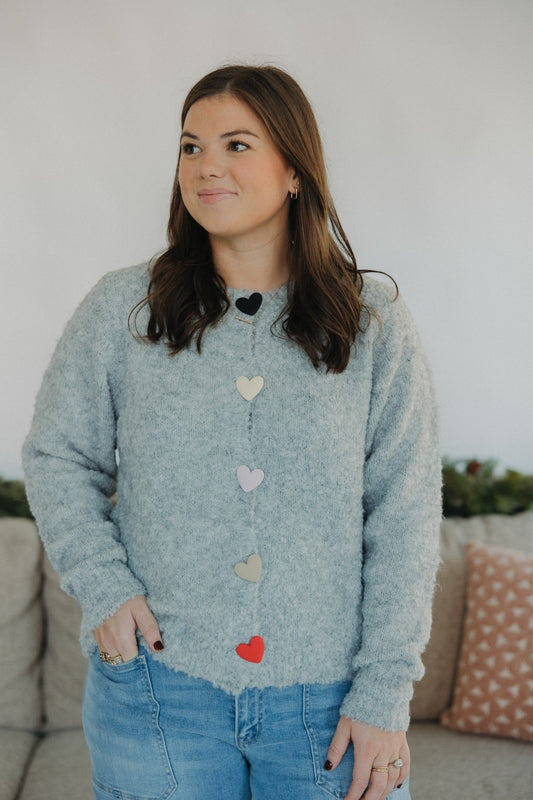 Heart Buttoned Grey Cardigan