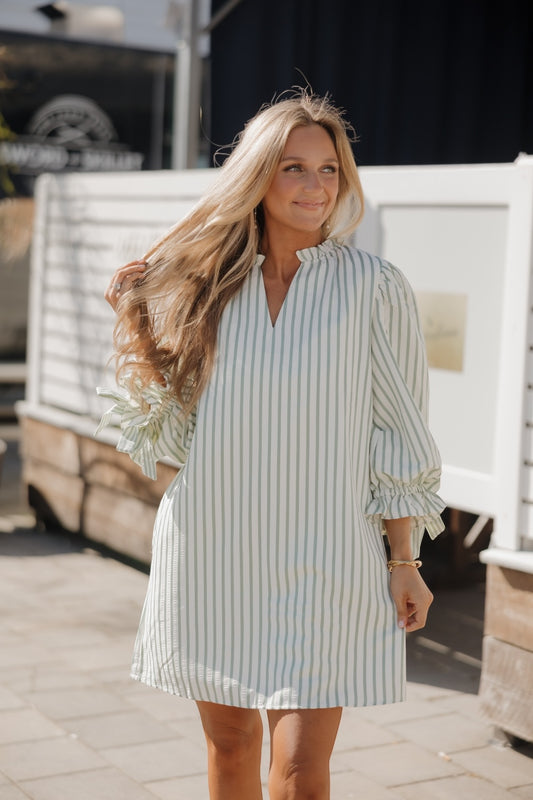 Fiona Sage Striped Flowy Dress (S-2XL)