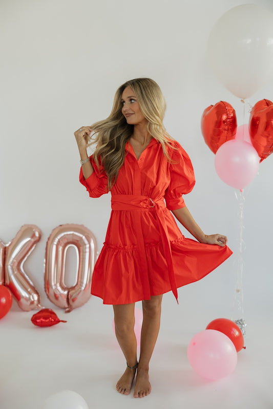 Yara Red Poplin Dress