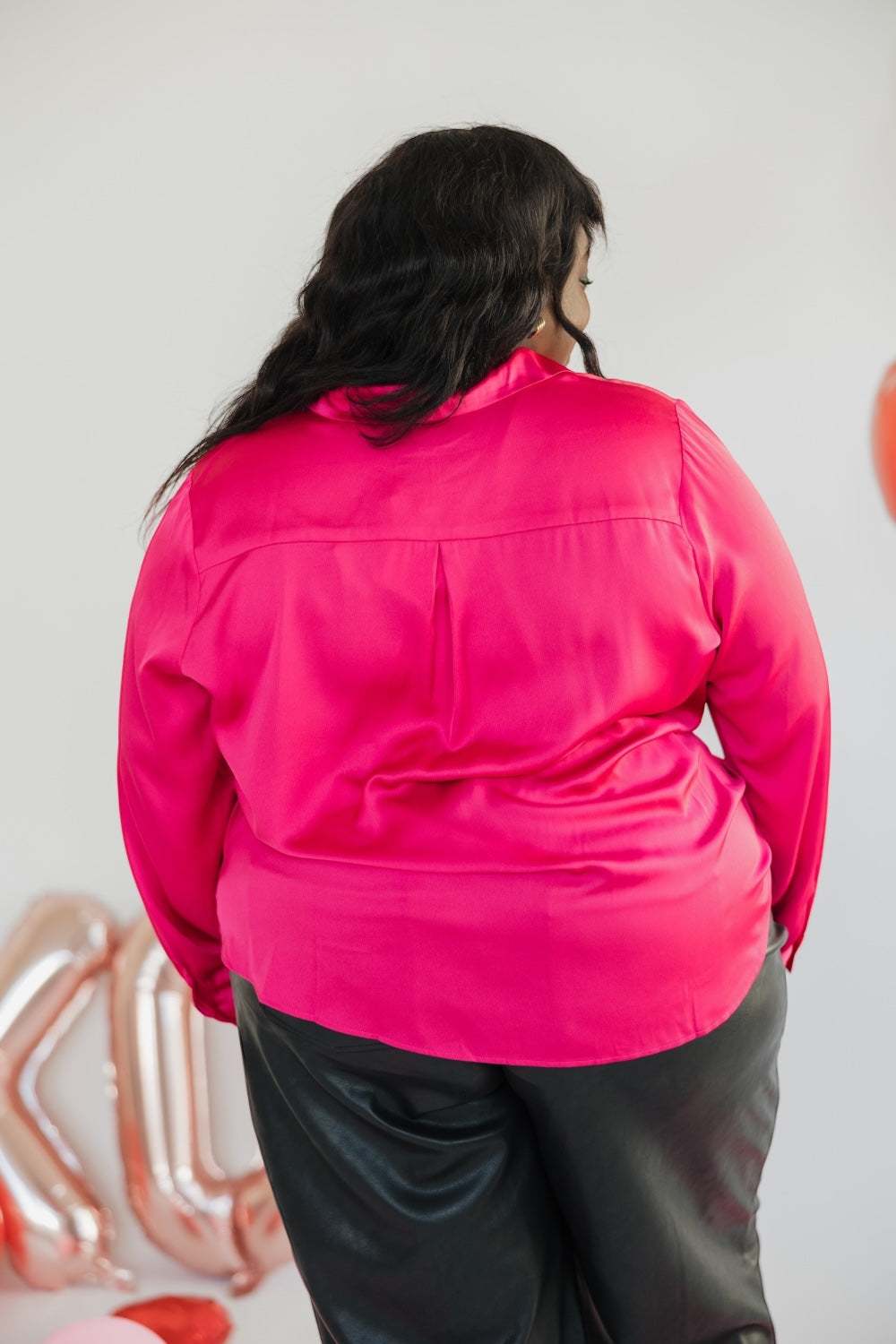 Berry Pink Satin Button Up Blouse