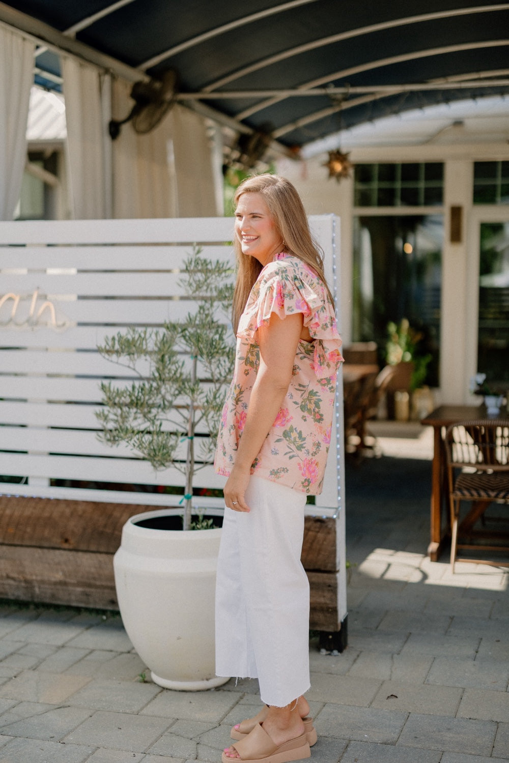 Peachy Floral Ruffle Sleeve Blouse