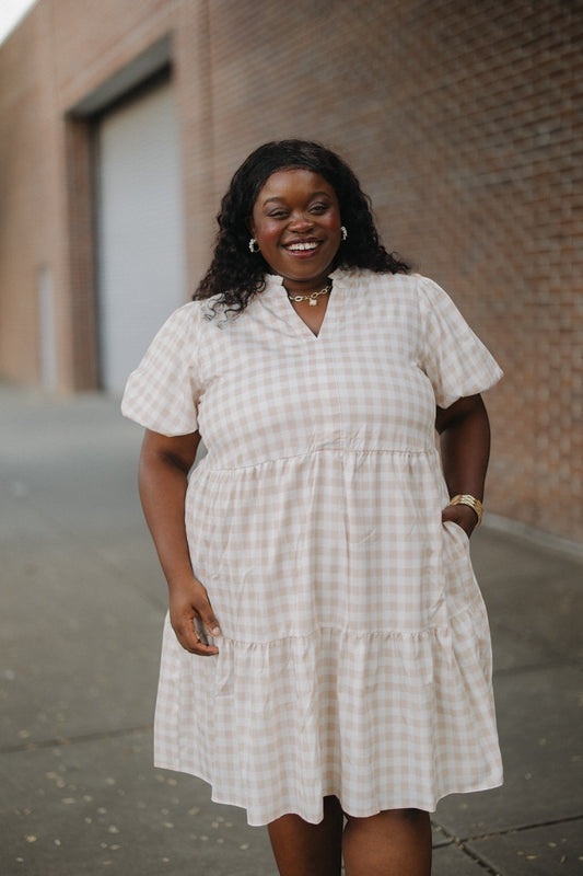 Mollie Taupe Checkered Dress