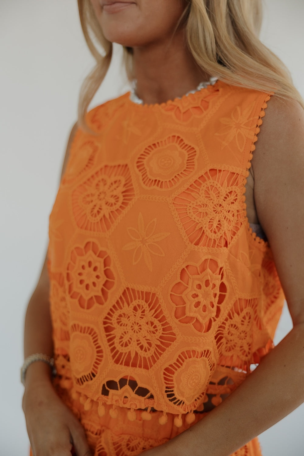 Orange Eyelet Crop Top