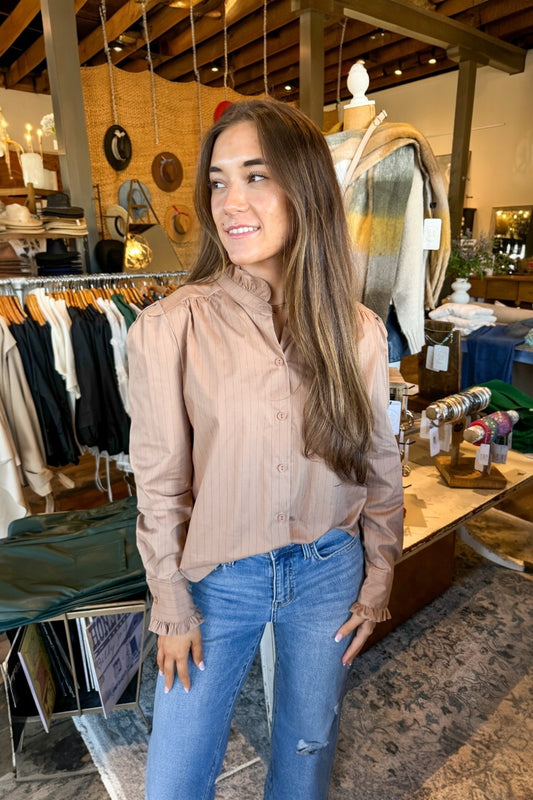 Sage Top in Camel Pinstripe (S-3XL)