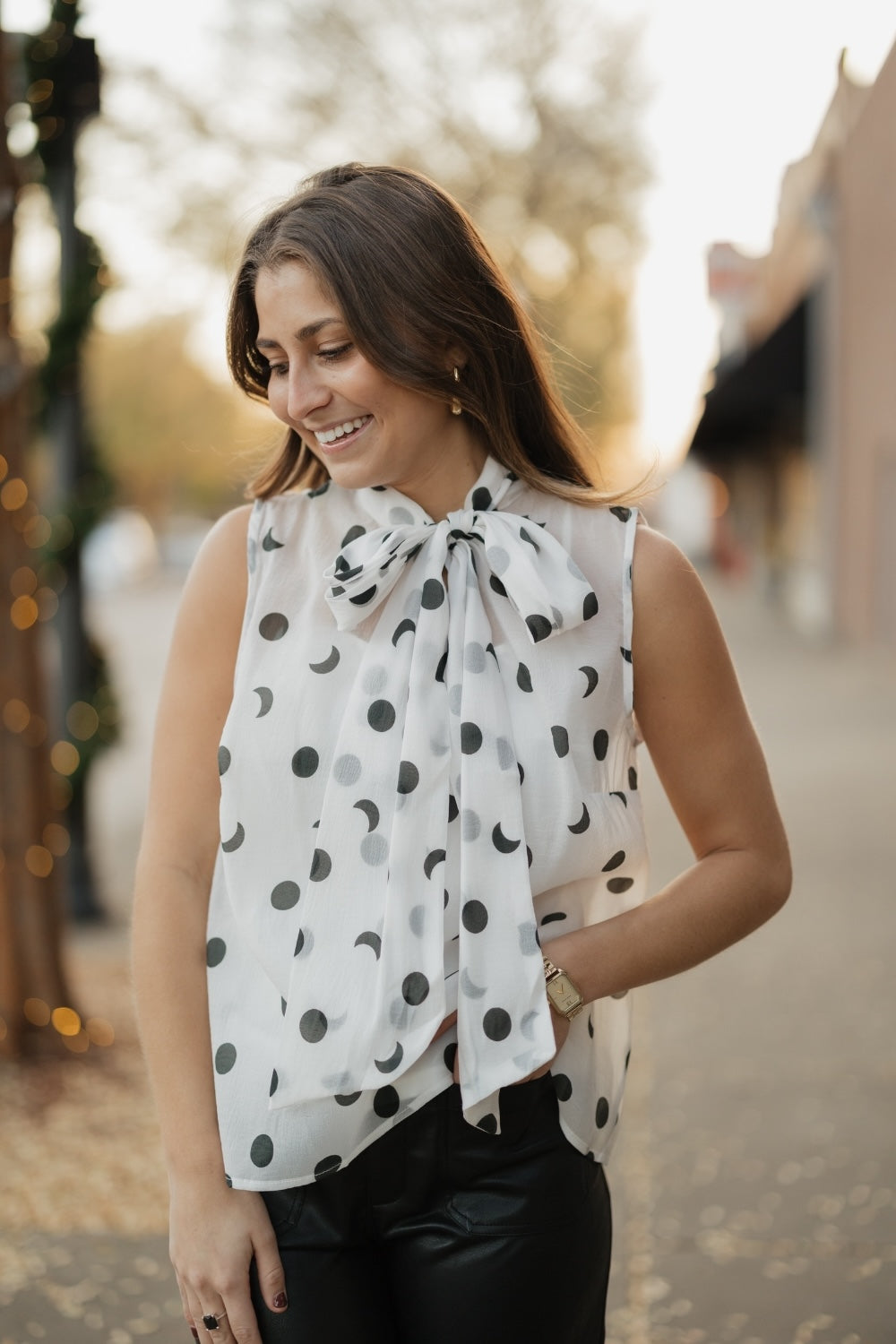 Tiffany Black/White Polka Dot Tie Tank