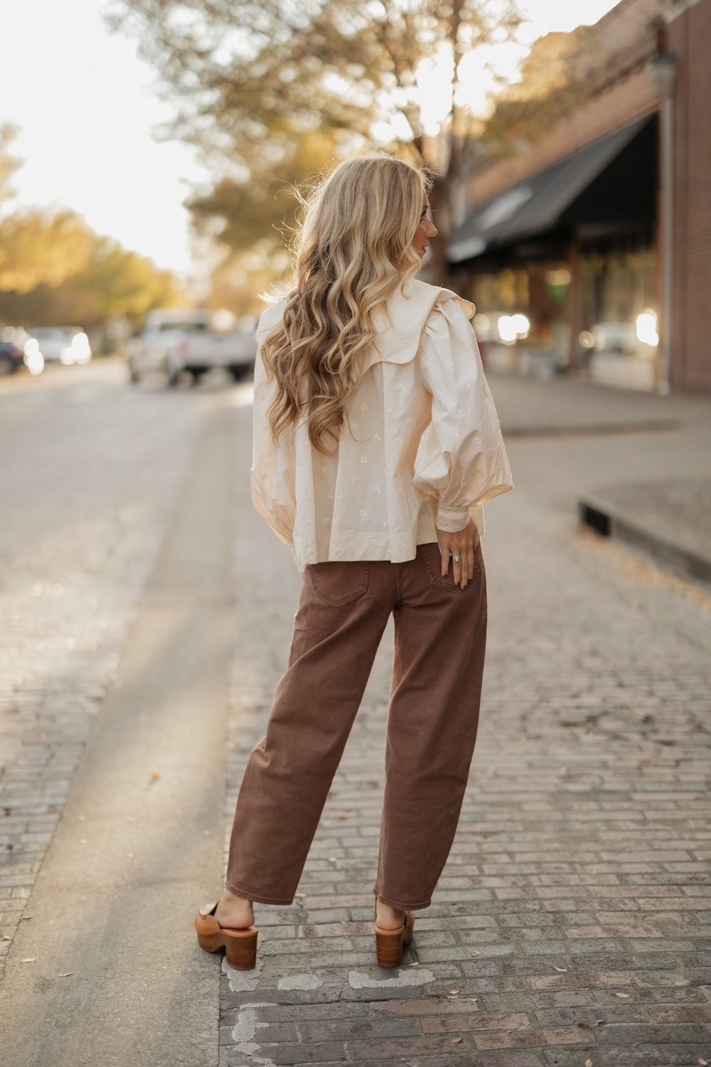 Pauline Ivory Printed Wide Collar Top