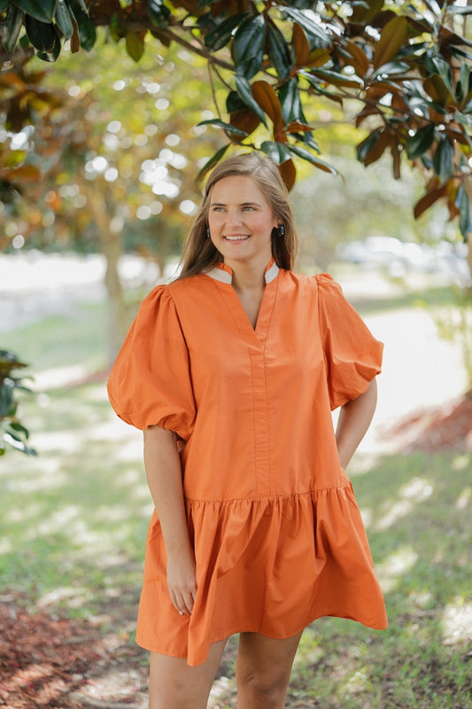 Jeanie Orange Color Block Collar Dress