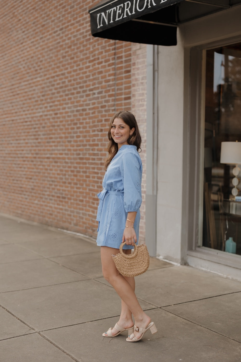 Sarah Slate Blue Eyelet Dress