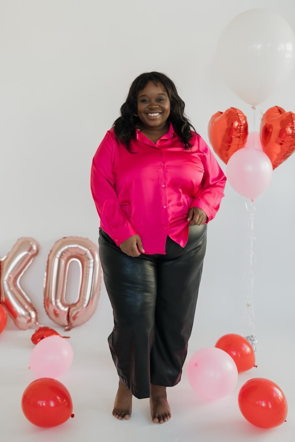 Berry Pink Satin Button Up Blouse