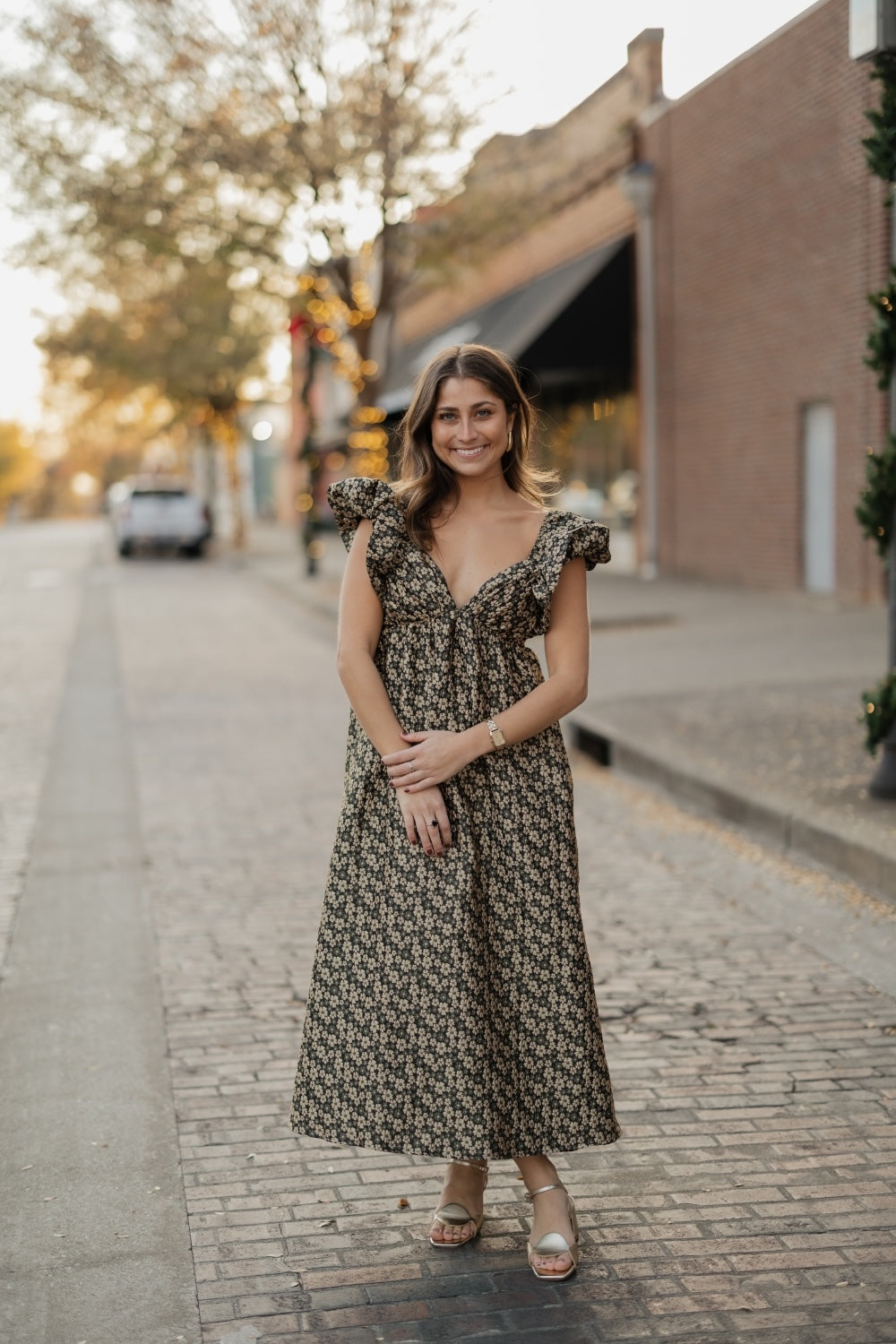 Gold Daisy Jacquard Midi Dress