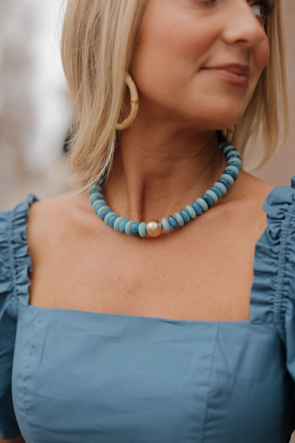 Turquoise & Gold Rondelle Beaded Necklace