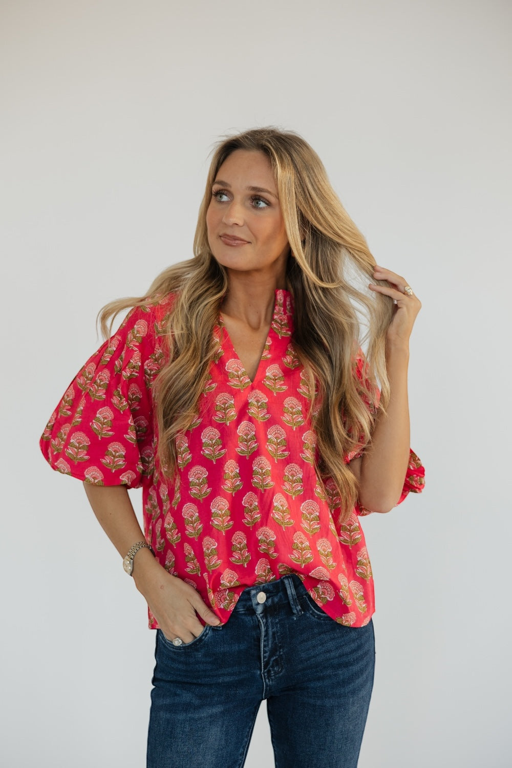 Emily Puff Sleeve Flower Print Top