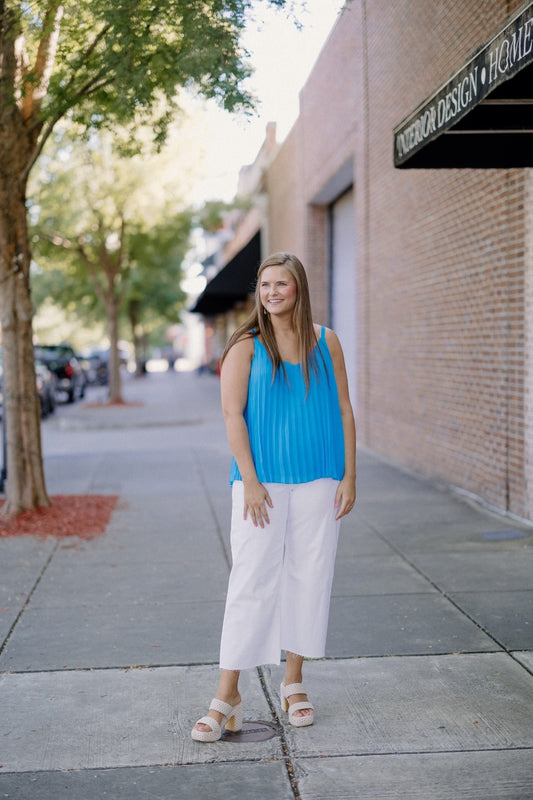 Vivianne Vivid Blue Pleated Tank