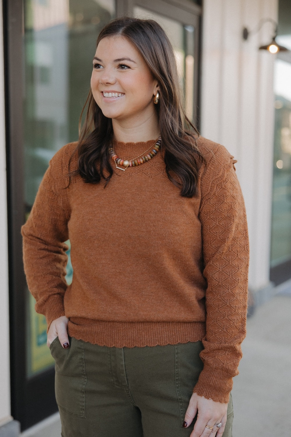 Camel Ruffle Sleeve Sweater