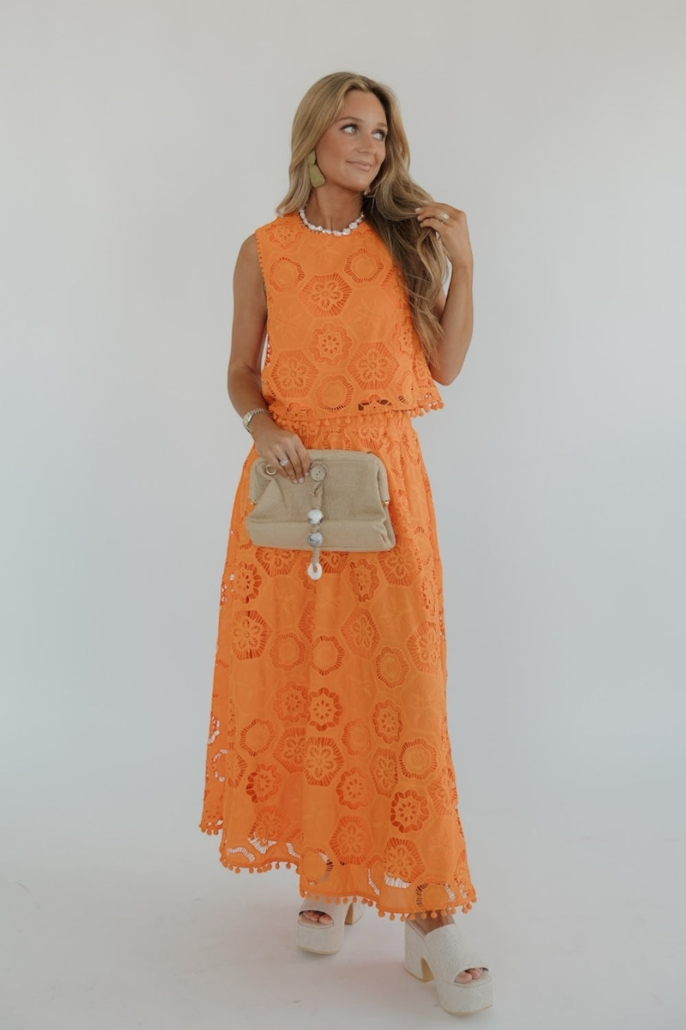 Orange Eyelet Crop Top