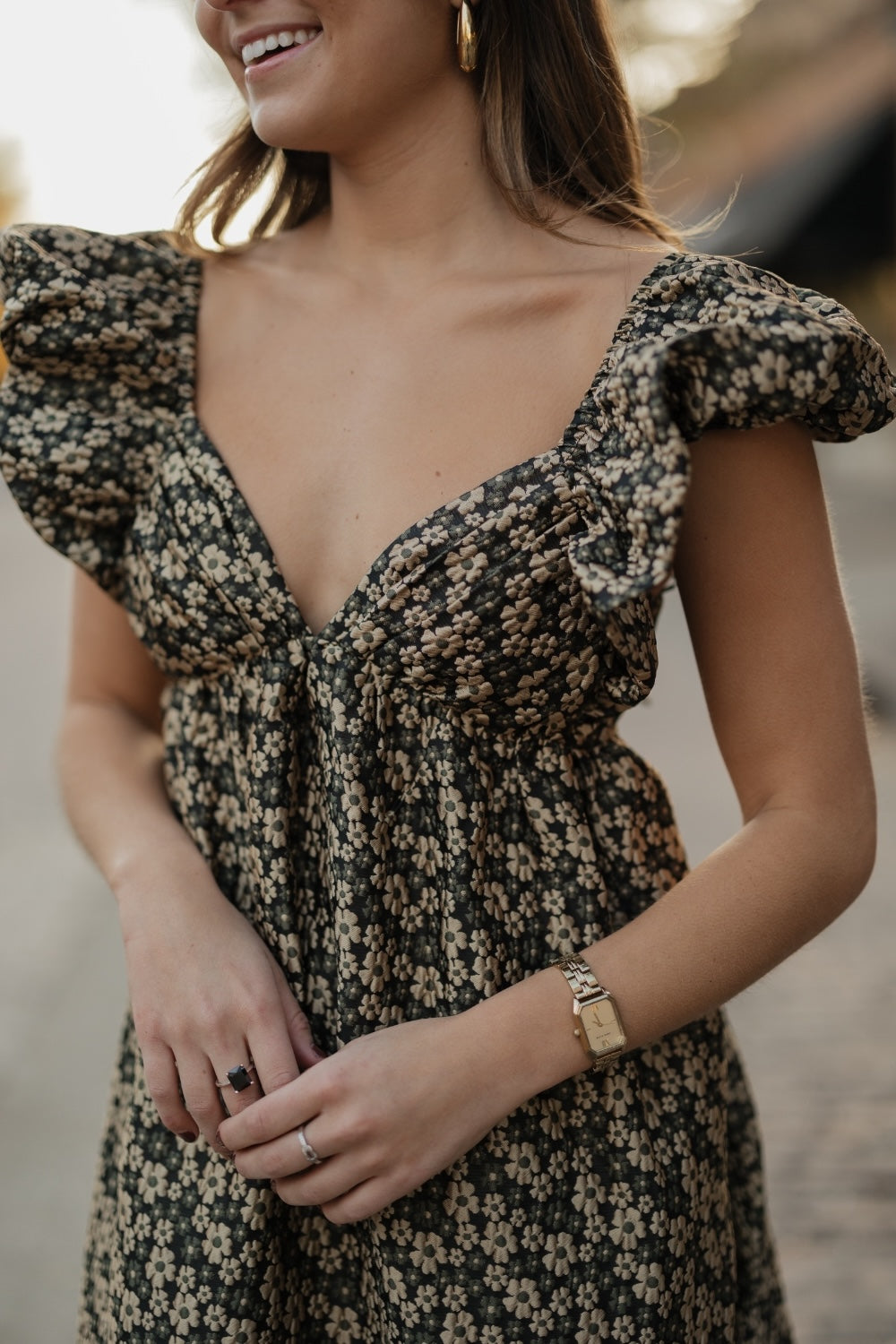 Gold Daisy Jacquard Midi Dress