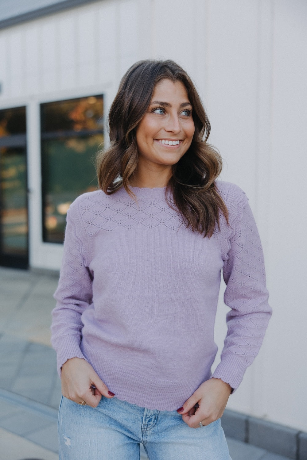 Lilac Ruffle Sleeve Sweater