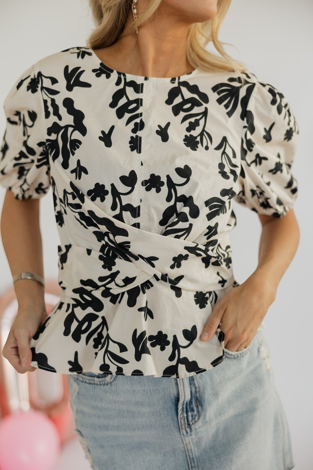 Printed Poplin Criss Cross Waist Top