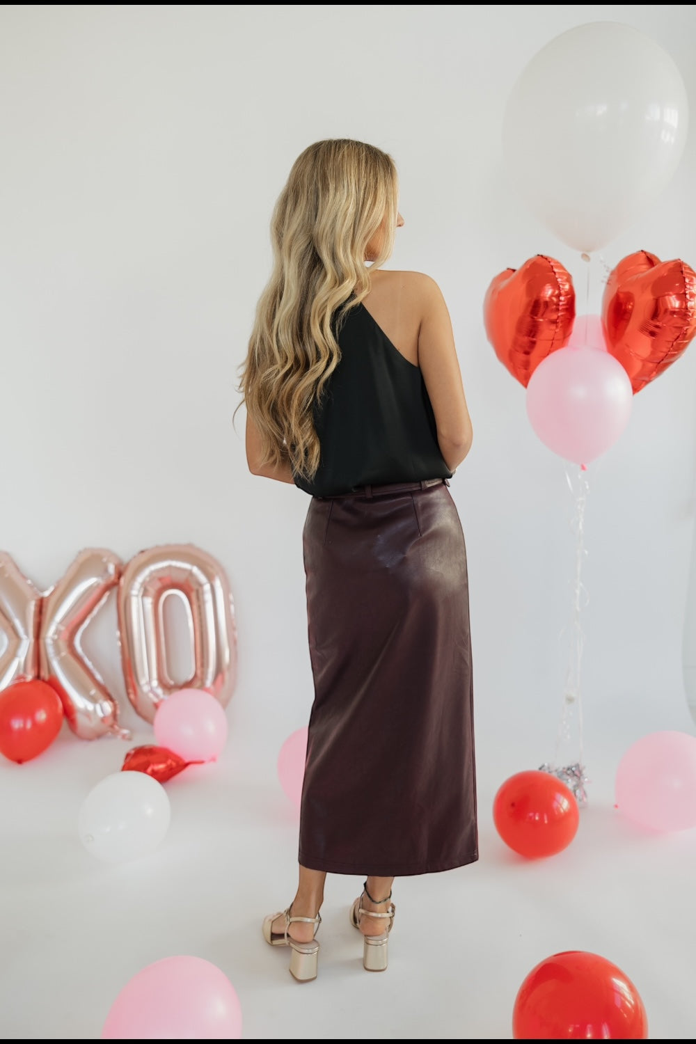 Jackie Plum Leather Double Button Skirt